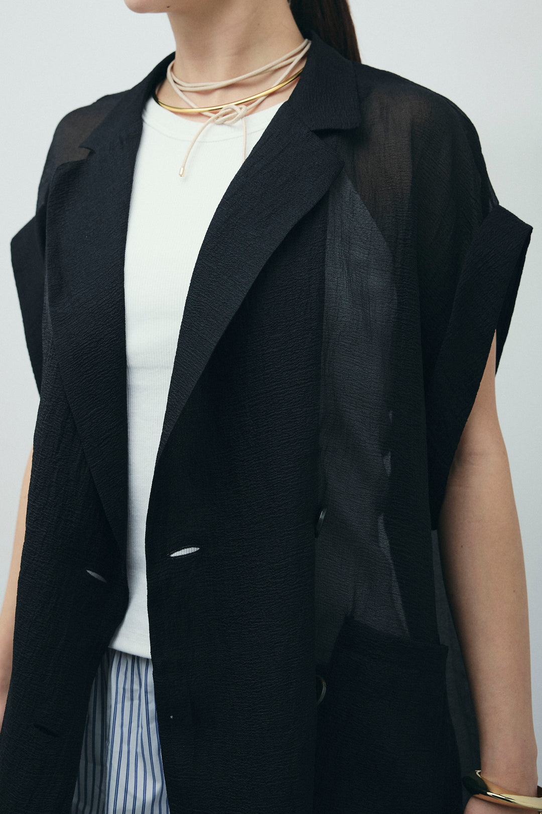 [予約/SET]ラメワッシャーダブルジレ+フロントジップアメスリデニムオールインワン(2set)