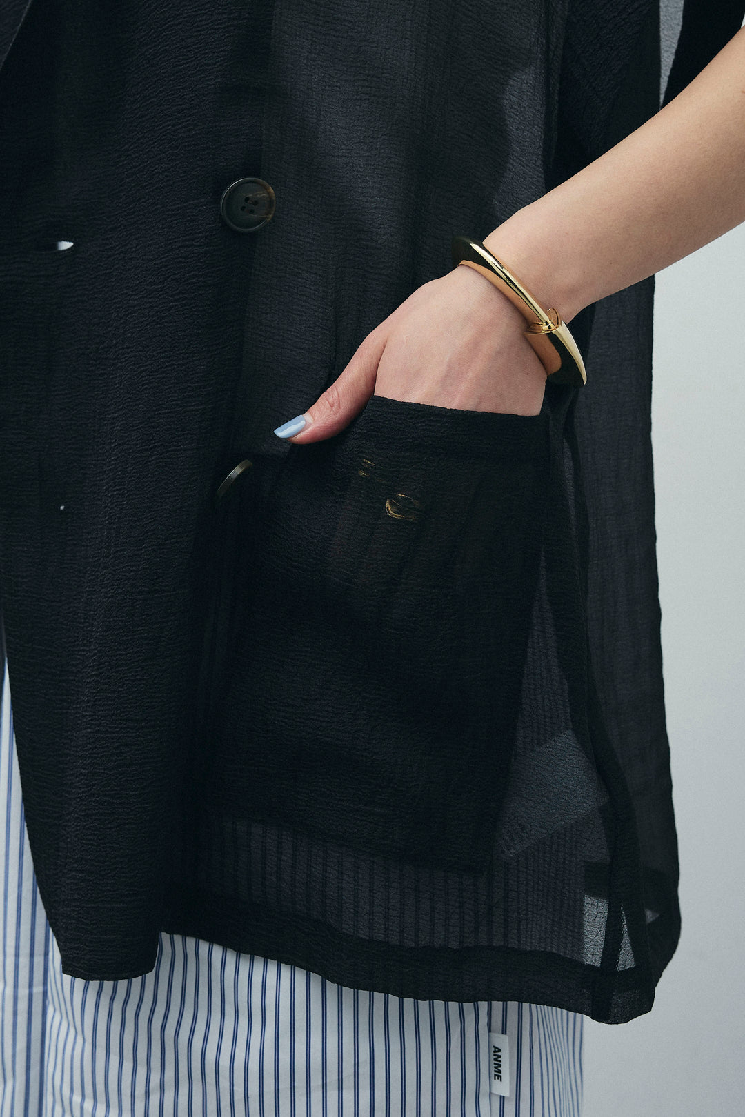 [予約/SET]ラメワッシャーダブルジレ+ウエスト巻きストライプワイドパンツ(2set)