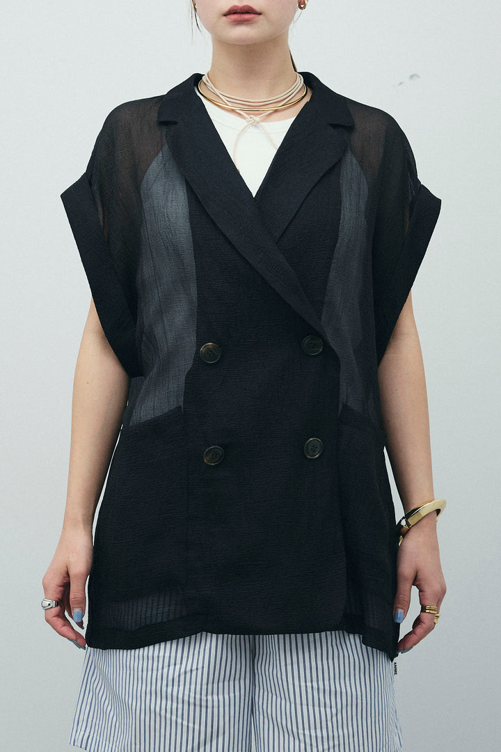 [予約/SET]ラメワッシャーダブルジレ+フロントジップアメスリデニムオールインワン(2set)