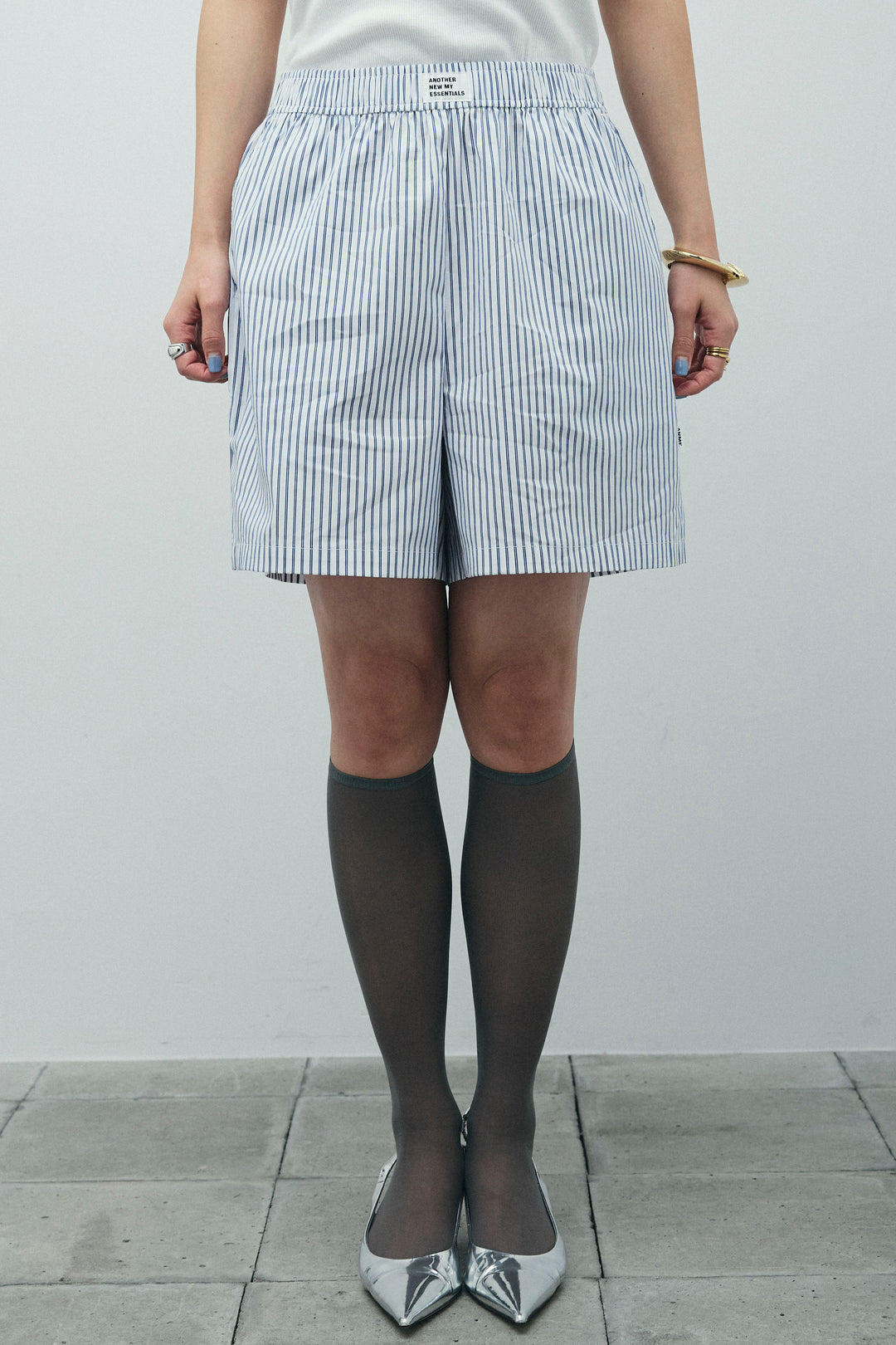 [予約/SET]カットワークレースセットアップ+ストライプイージーハーフパンツ(2set)