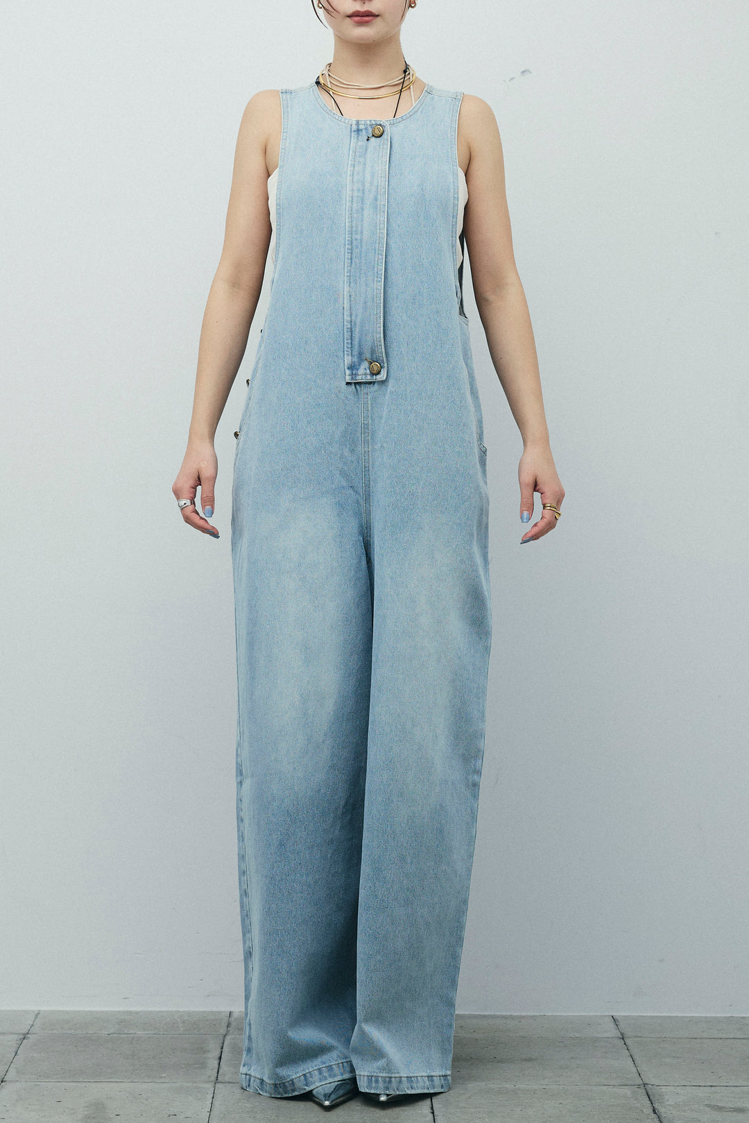 [予約]フロントジップアメスリデニムオールインワン