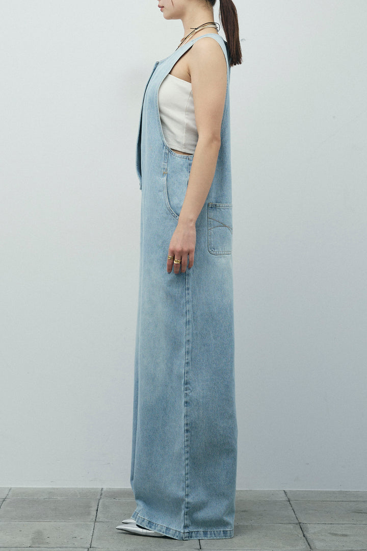 [予約/SET]ラメワッシャーダブルジレ+フロントジップアメスリデニムオールインワン(2set)