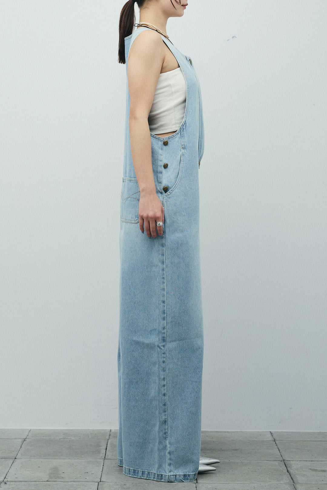 [予約/SET]ラメワッシャーダブルジレ+フロントジップアメスリデニムオールインワン(2set)