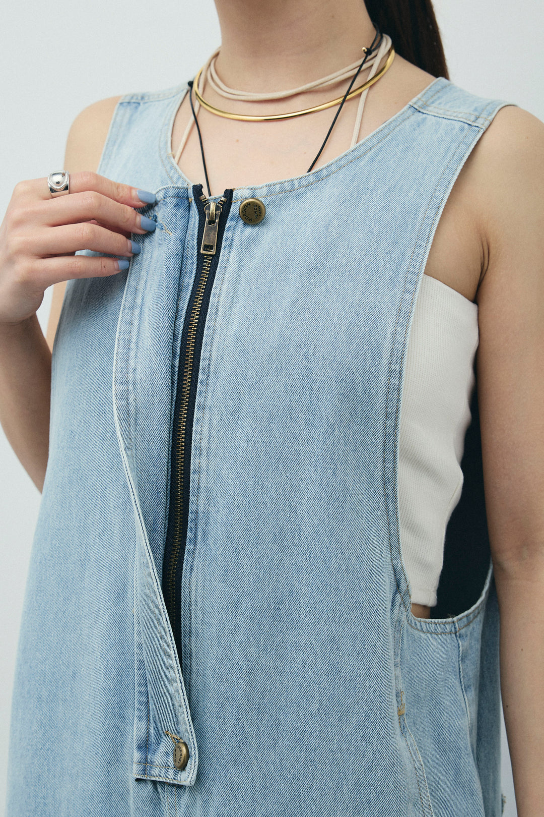 [予約]フロントジップアメスリデニムオールインワン