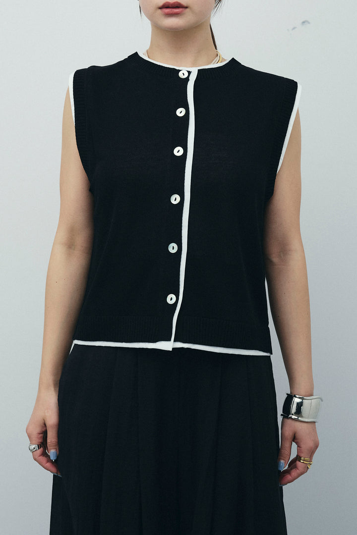 [予約]配色リネンタッチニットベスト