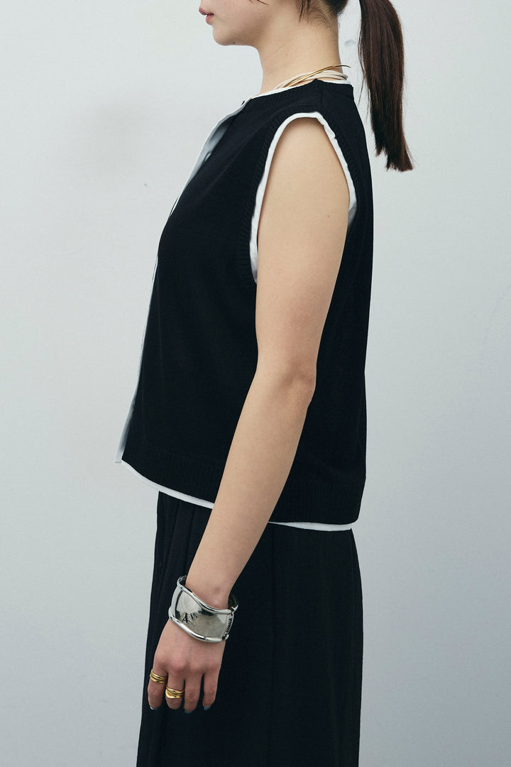 [予約/SET]配色リネンタッチニットベスト+とろみワイドパンツ(2set)