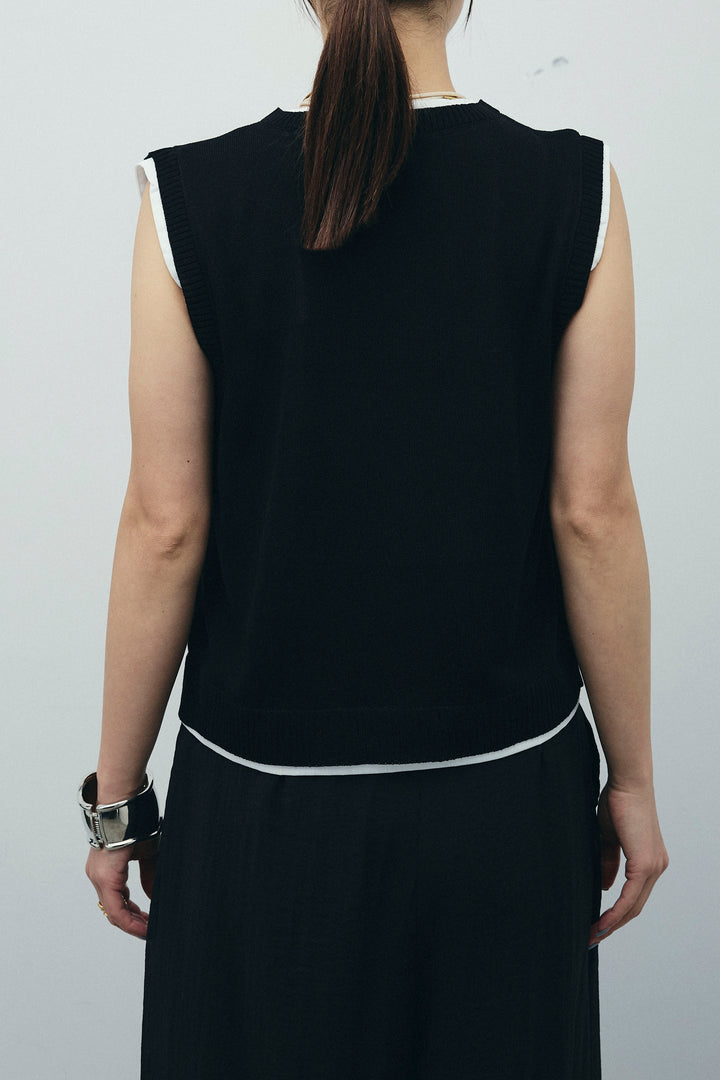 [予約]配色リネンタッチニットベスト