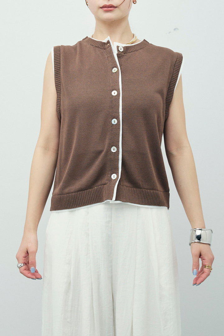 [予約]配色リネンタッチニットベスト