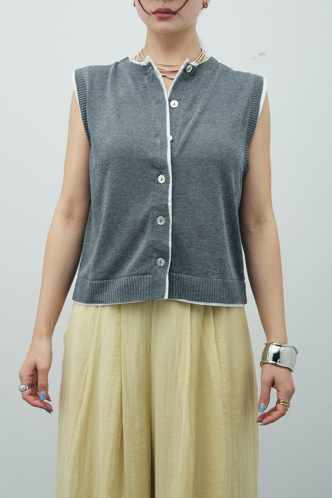 [予約]配色リネンタッチニットベスト