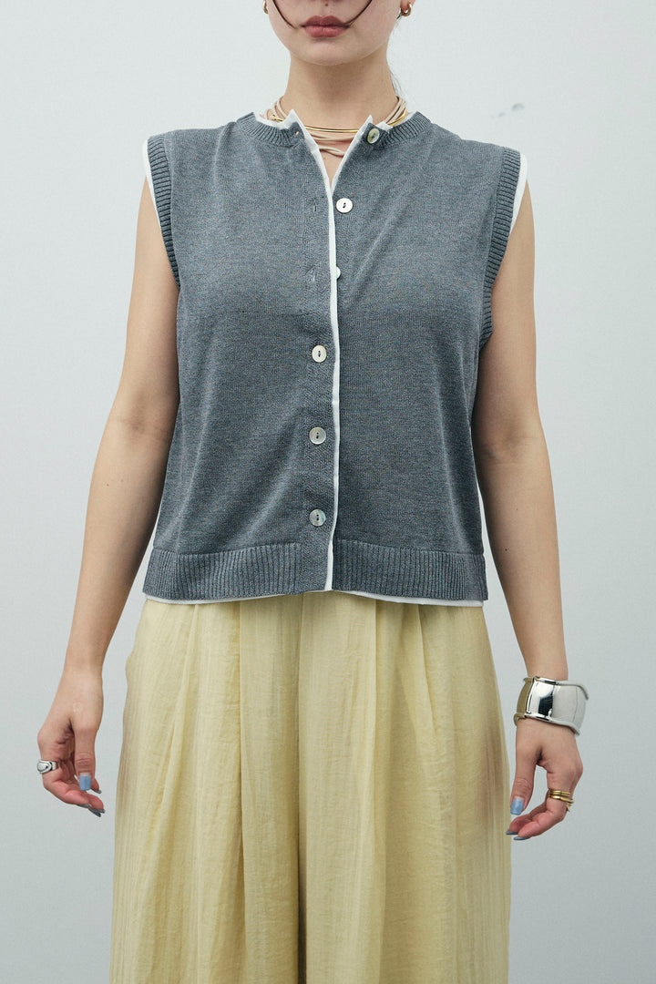 [予約]配色リネンタッチニットベスト