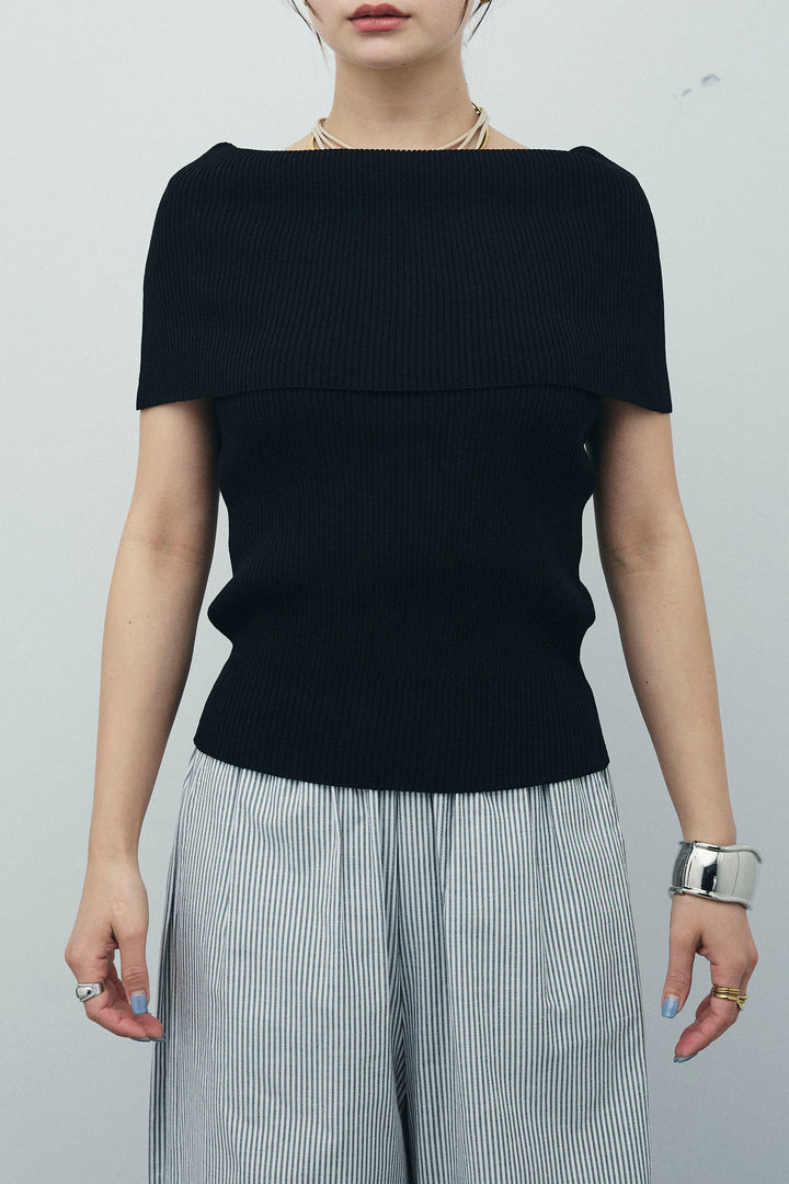 [予約/SET]リブオフショルプルオーバー+ウエスト巻きストライプワイドパンツ(2set)