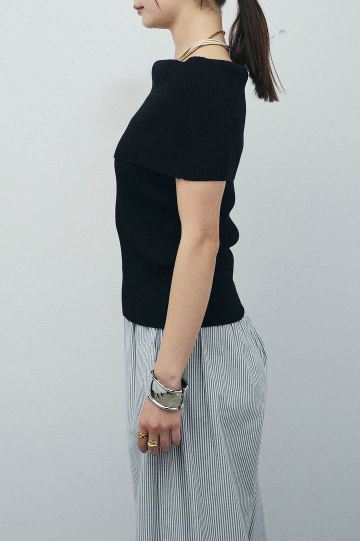 [予約/SET]リブオフショルプルオーバー+ウエスト巻きストライプワイドパンツ(2set)