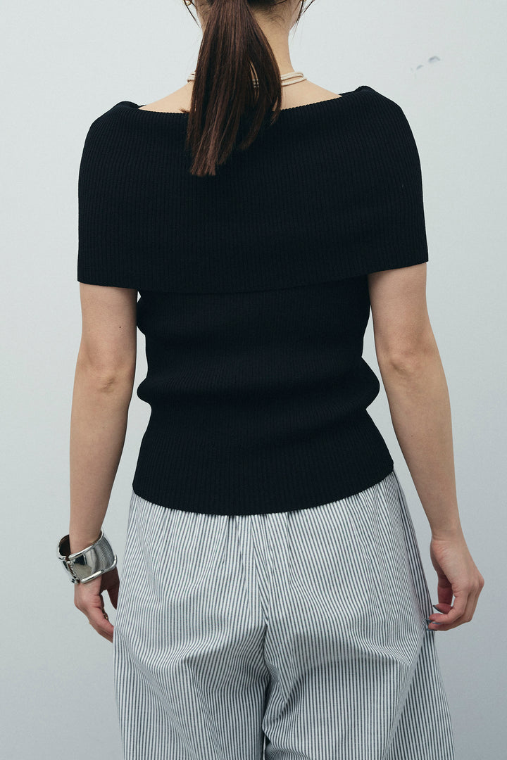 [予約/SET]リブオフショルプルオーバー+ウエスト巻きストライプワイドパンツ(2set)