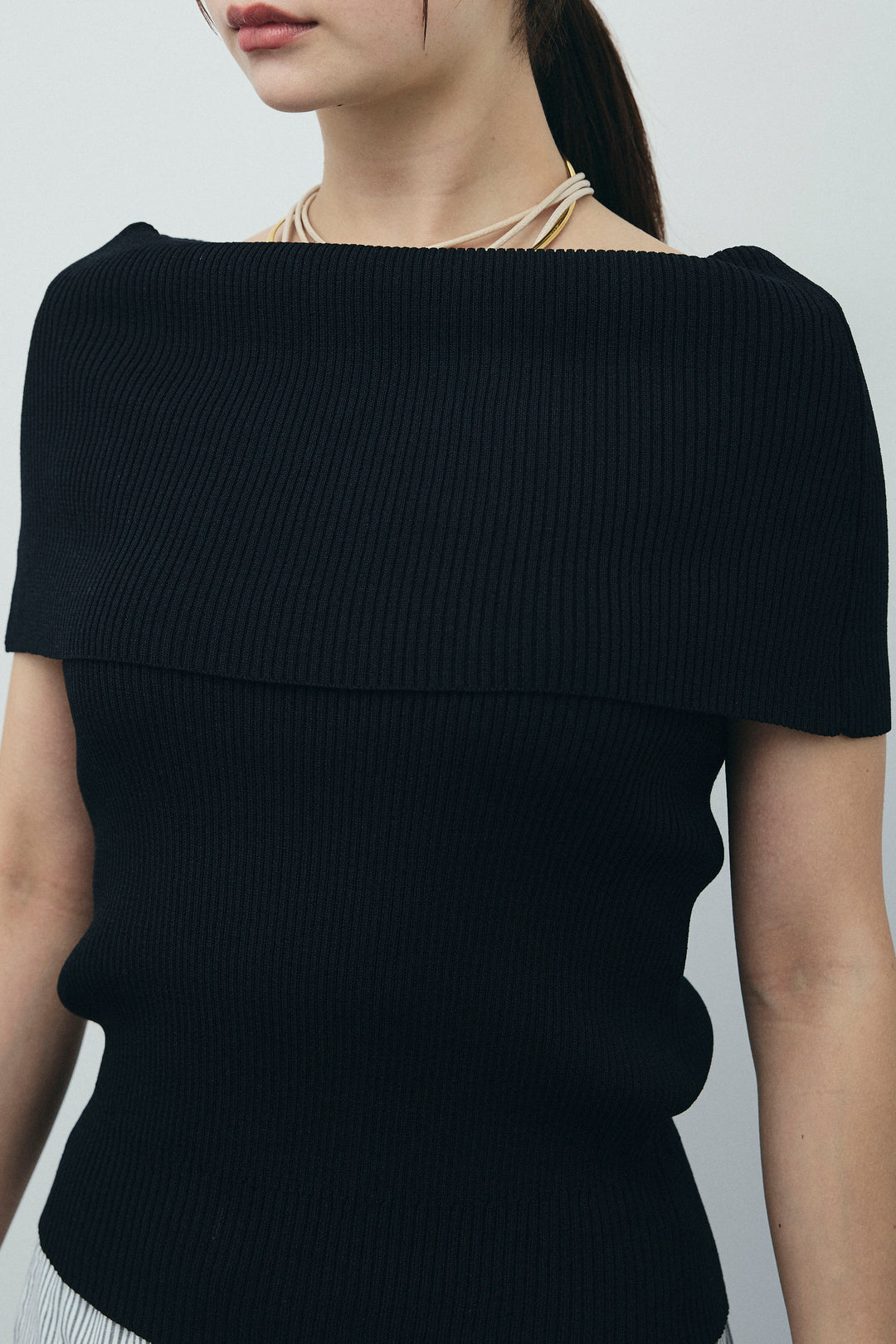 [予約/SET]リブオフショルプルオーバー+ウエスト巻きストライプワイドパンツ(2set)