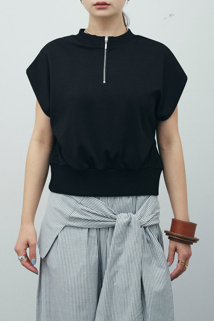 [予約/SET]前後2WAYポンチフレンチスリーブTシャツ+ウエスト巻きストライプワイドパンツ(2set)