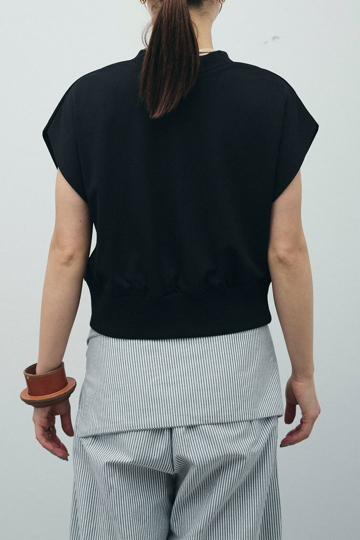 [予約/SET]前後2WAYポンチフレンチスリーブTシャツ+ウエスト巻きストライプワイドパンツ(2set)