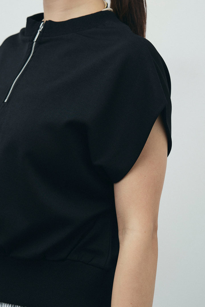 [予約/SET]前後2WAYポンチフレンチスリーブTシャツ+ウエスト巻きストライプワイドパンツ(2set)