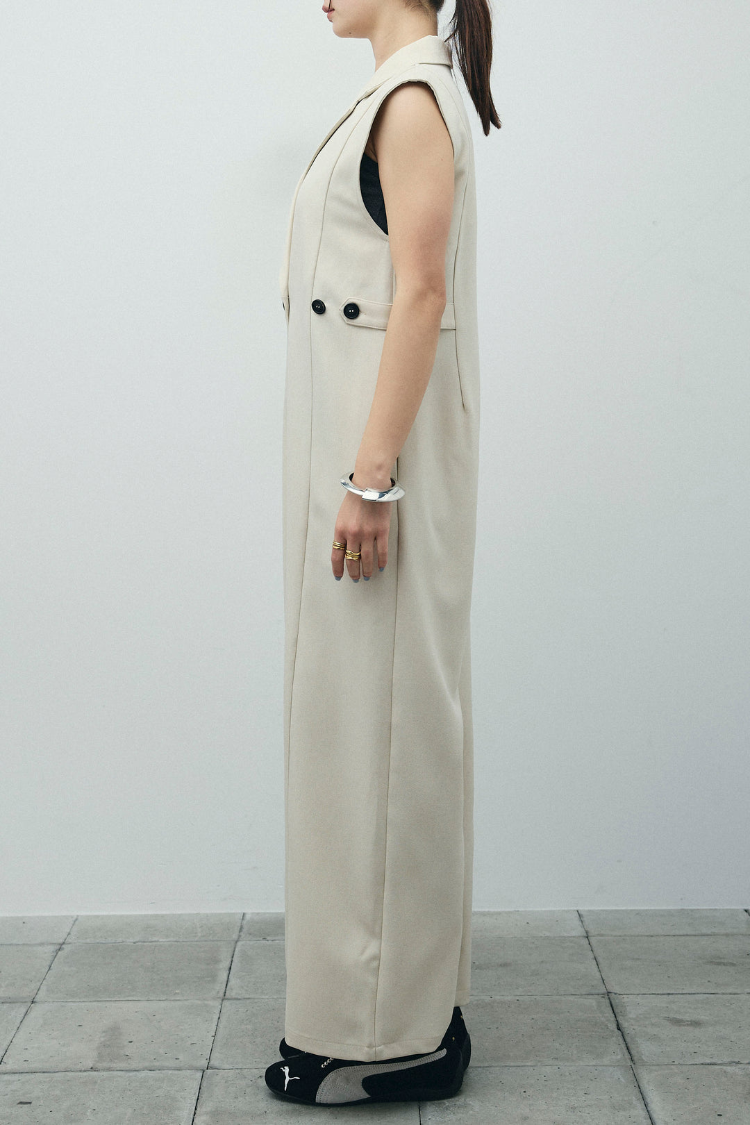 [予約/SET]ウエストデザインスリーブレスジャンプスーツ+テレコベーシックタンク+テレコベーシックタンク(3set)