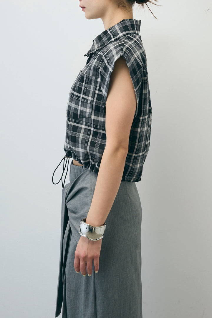 [予約]シアーチェックショート丈ブラウス