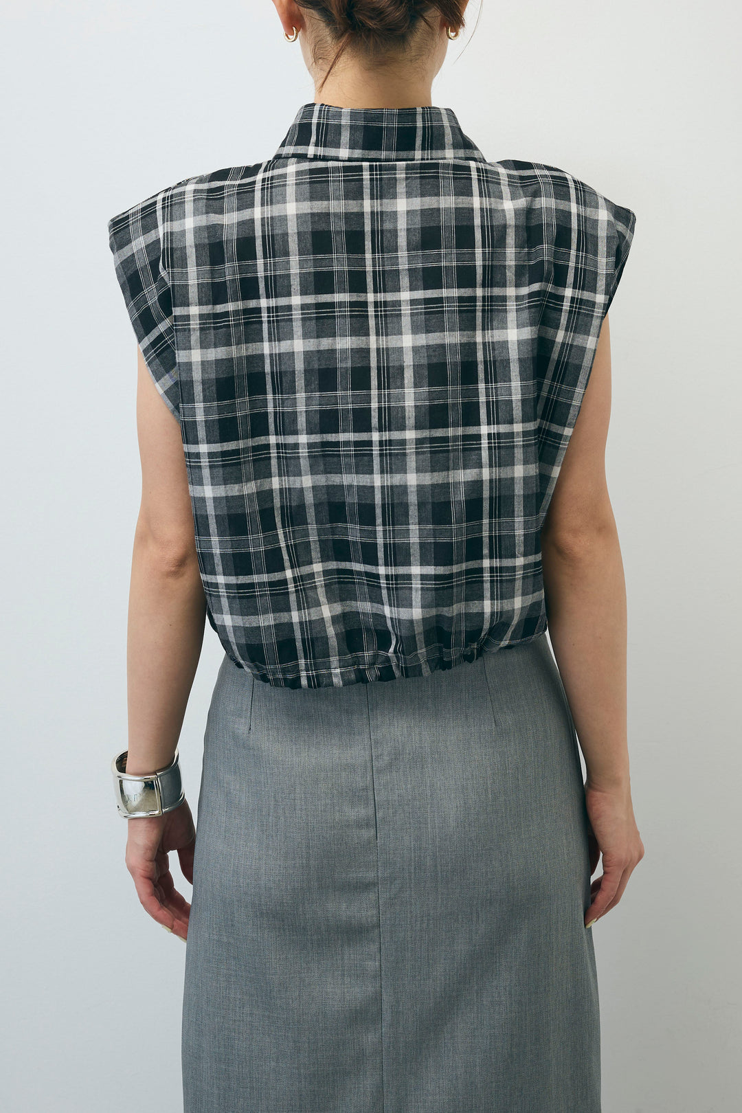 [予約/SET]シアーチェックショート丈ブラウス+クレープタックワイドサロペット(2set)