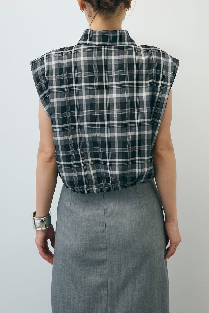 [予約/SET]シアーチェックショート丈ブラウス+クレープタックワイドサロペット(2set)