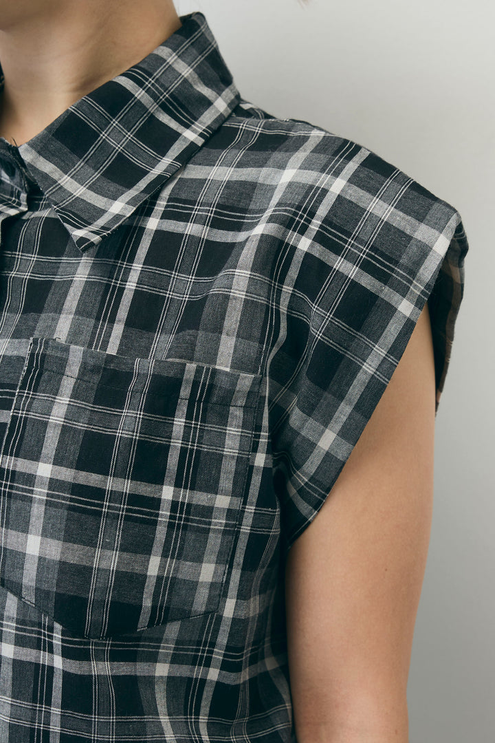 [予約]シアーチェックショート丈ブラウス