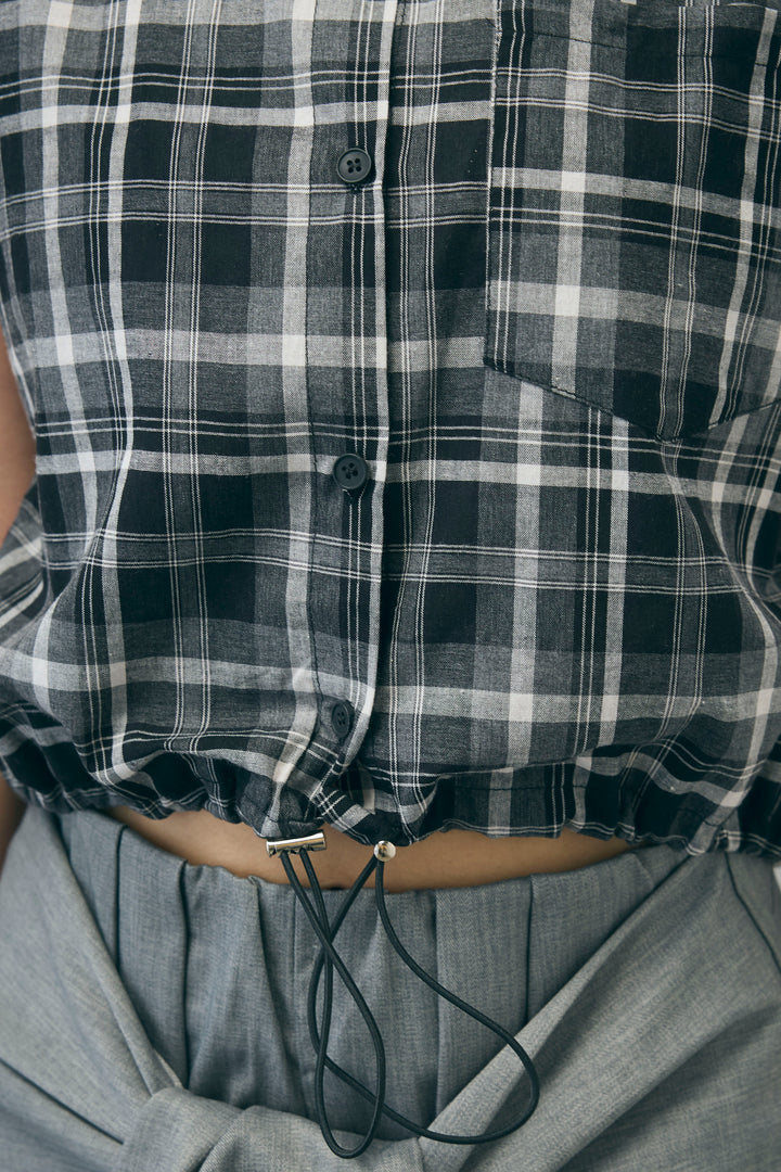 [予約]シアーチェックショート丈ブラウス