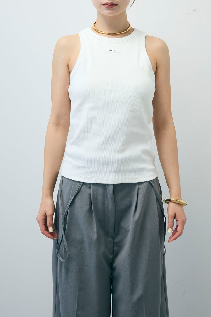 [予約/SET]リネンタッチテーラードジレ+マットサテンサイドタックキャミ+ネーム入りアメスリタンク+ニットベア2wayパンツ(4set)