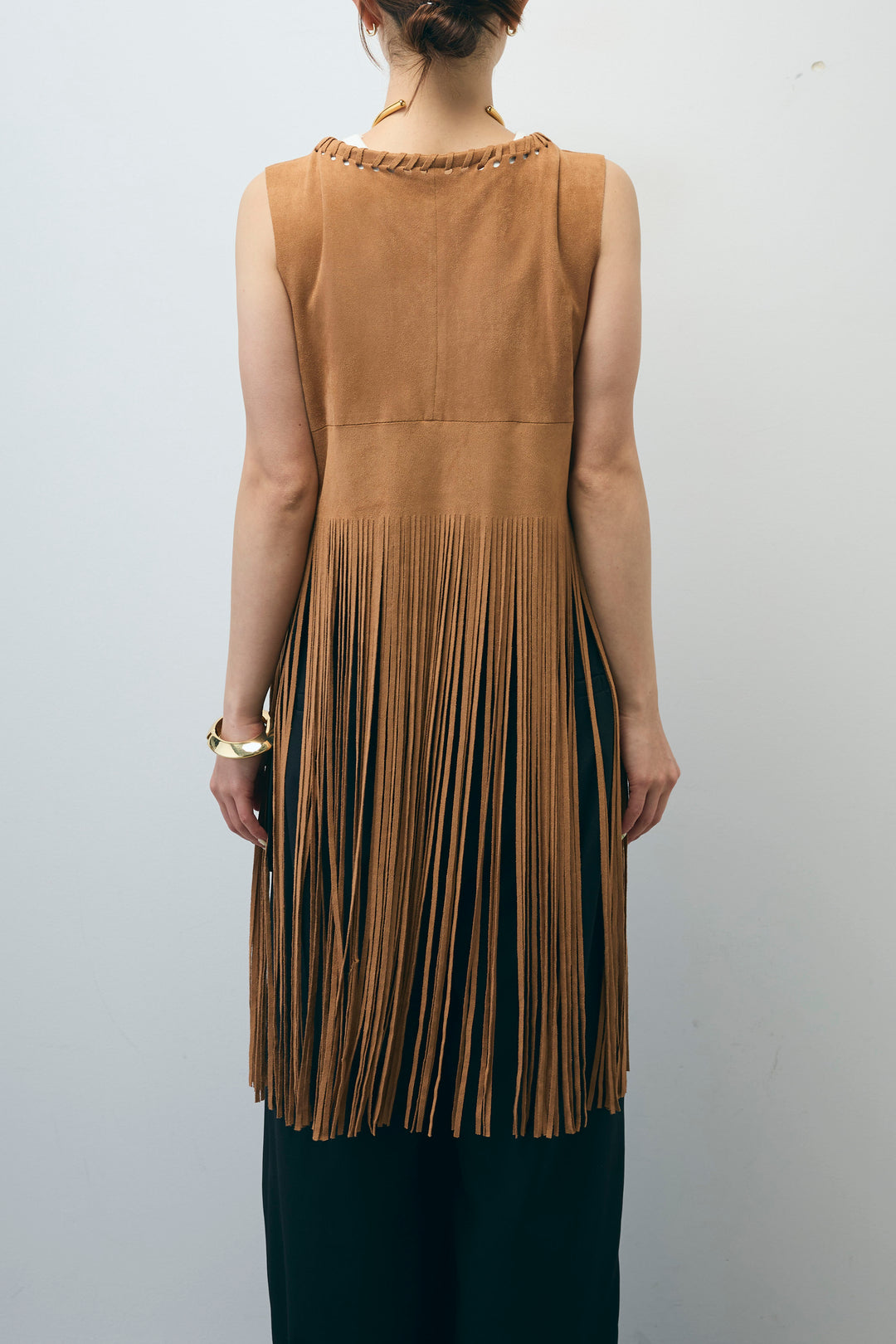 [予約]スウェードライクロングフリンジジレ