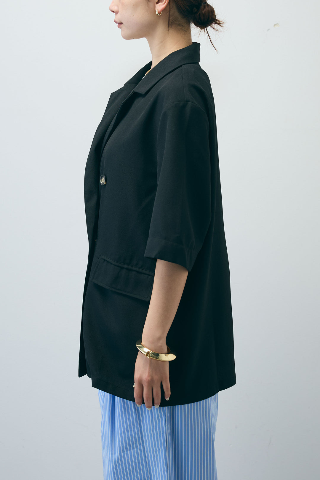 [予約/SET]半袖ダブルテーラードJK+ストライプ イージー ワイド パンツ(2set)