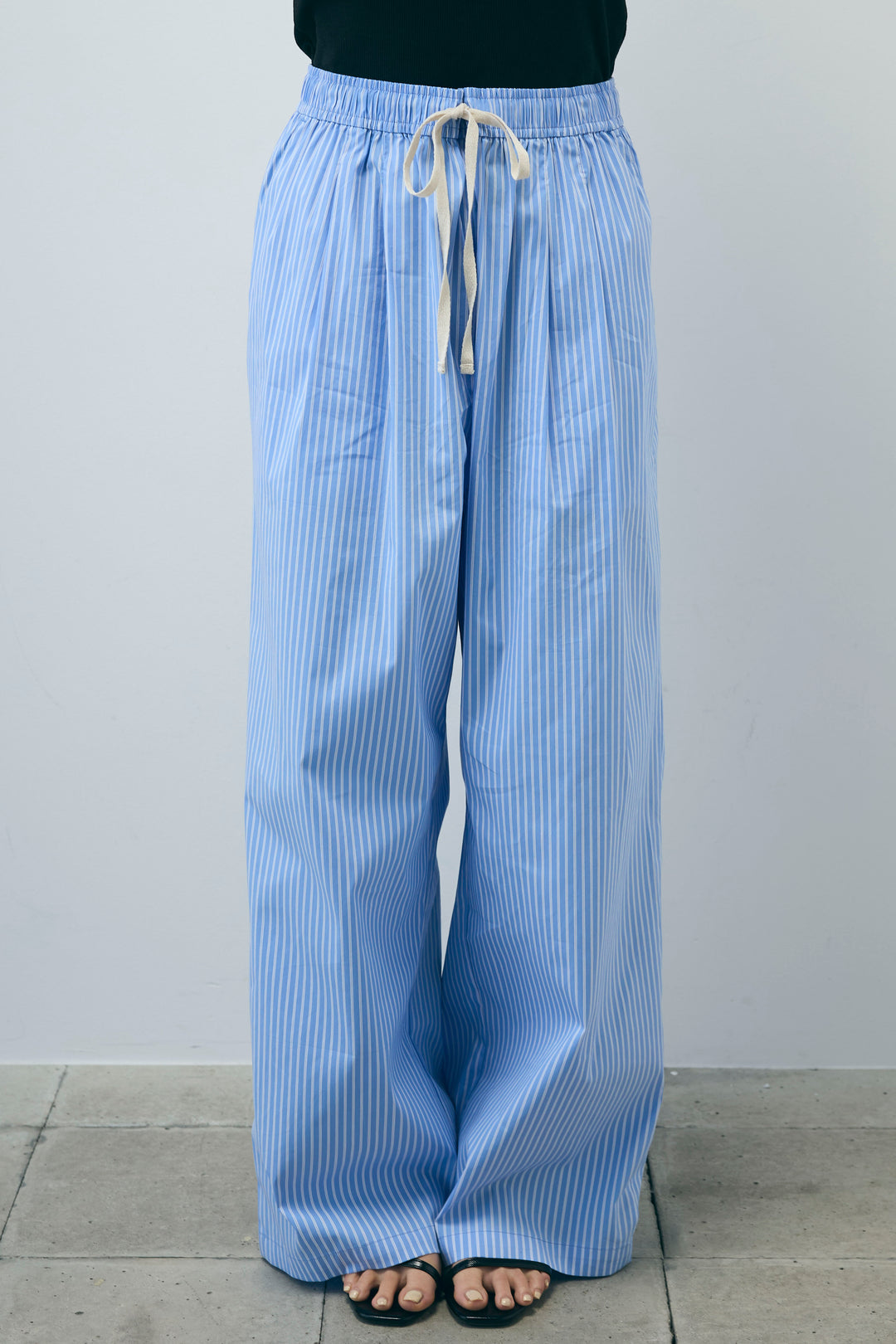 [予約/SET]TCブロード2wayフリルオフショルブラウス+ストライプ イージー ワイド パンツ(2set)