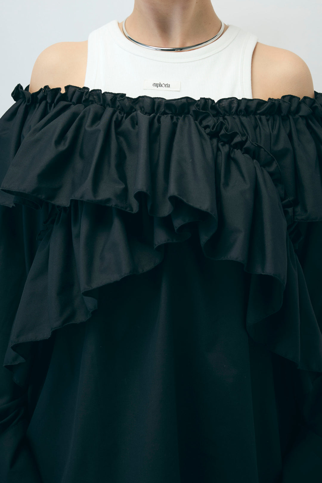 [予約/SET]TCブロード2wayフリルオフショルブラウス+ストライプ イージー ワイド パンツ(2set)