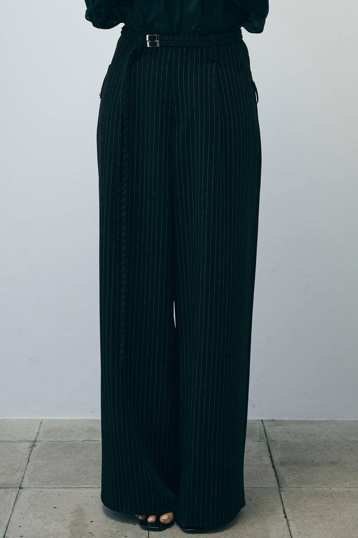 [予約/SET]TCブロード2wayフリルオフショルブラウス+ダブルベルトストライプパンツ(2set)