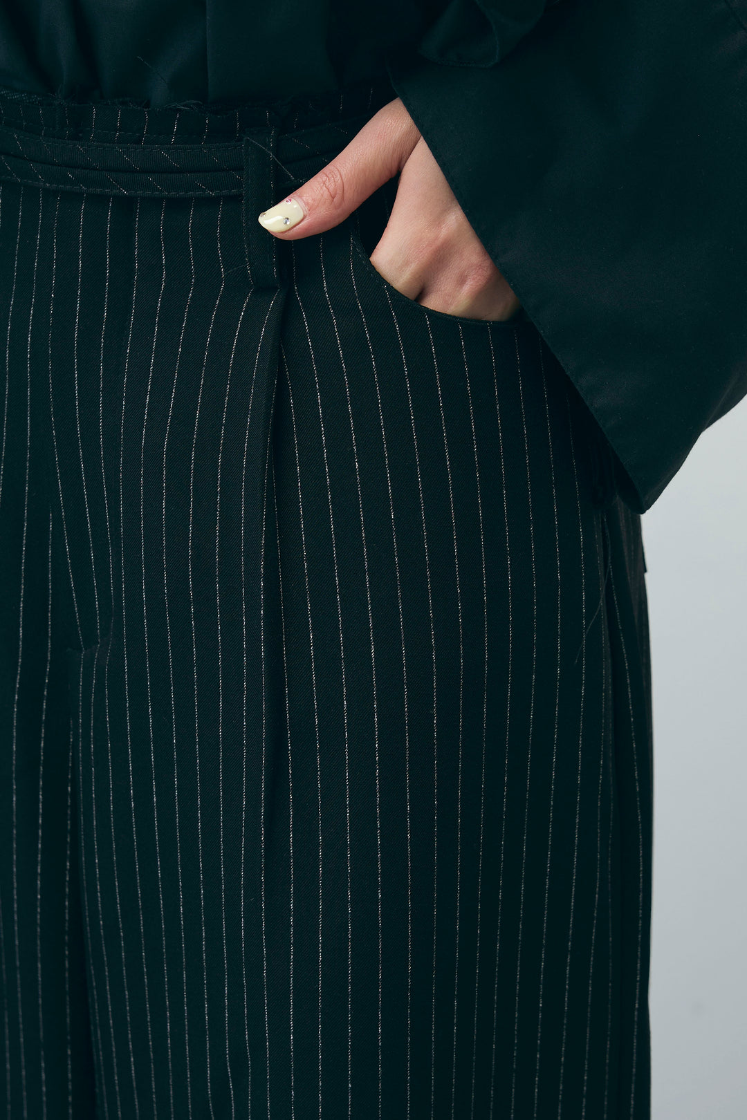 [予約/SET]TCブロード2wayフリルオフショルブラウス+ダブルベルトストライプパンツ(2set)