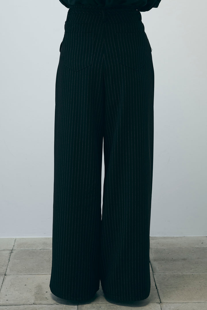 [予約/SET]TCブロード2wayフリルオフショルブラウス+ダブルベルトストライプパンツ(2set)