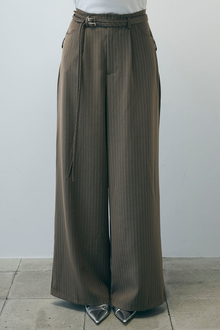 [予約]ダブルベルトストライプパンツ