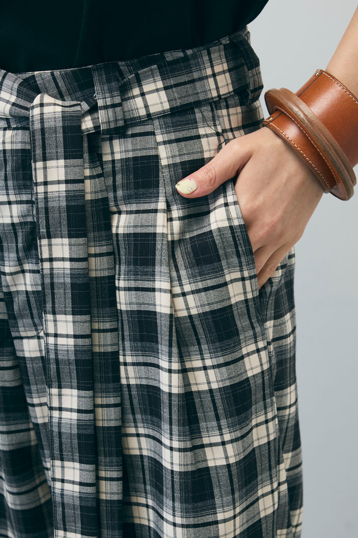 [予約/SET]TCブロード2wayフリルオフショルブラウス+カップ付きバックデザインワンショルダータンクトップ+チェックパンツ(3set)