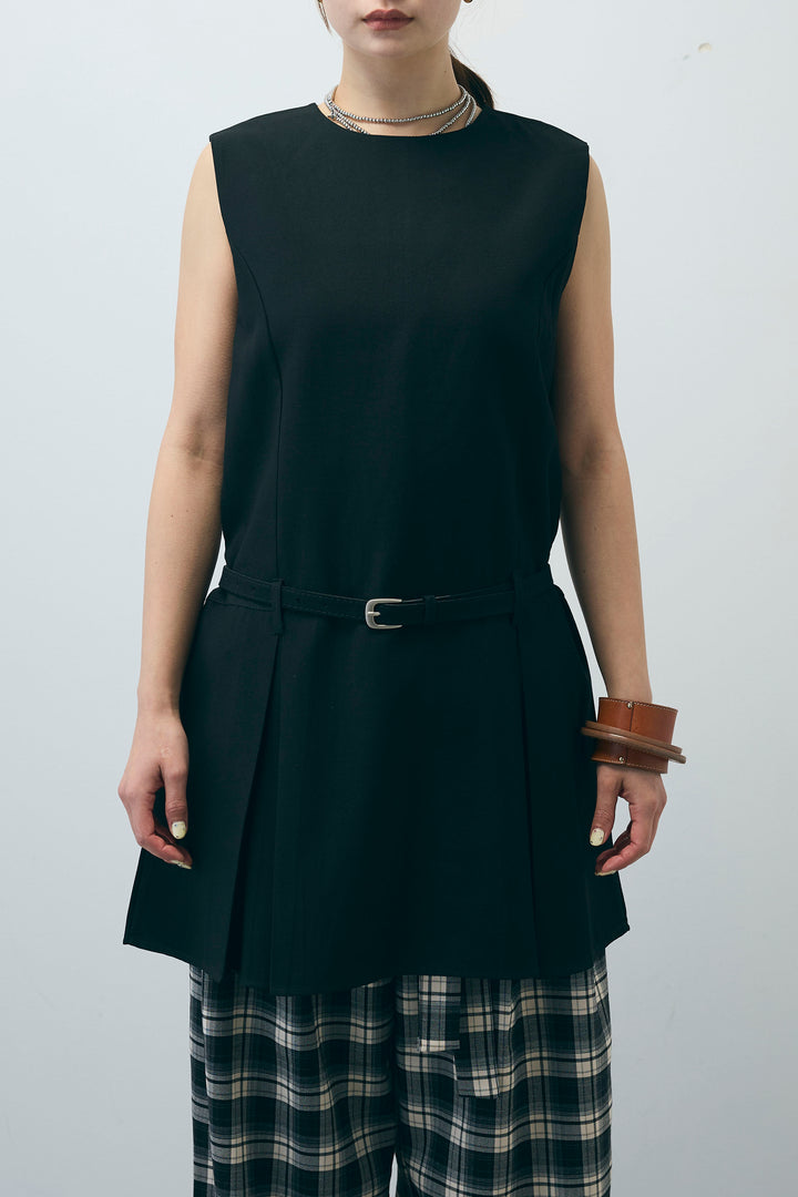 [予約]ベルト付きプリーツチュニック