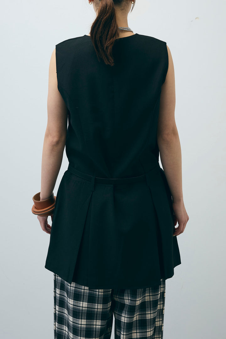 [予約/SET]ベルト付きプリーツチュニック+チェックパンツ(2set)