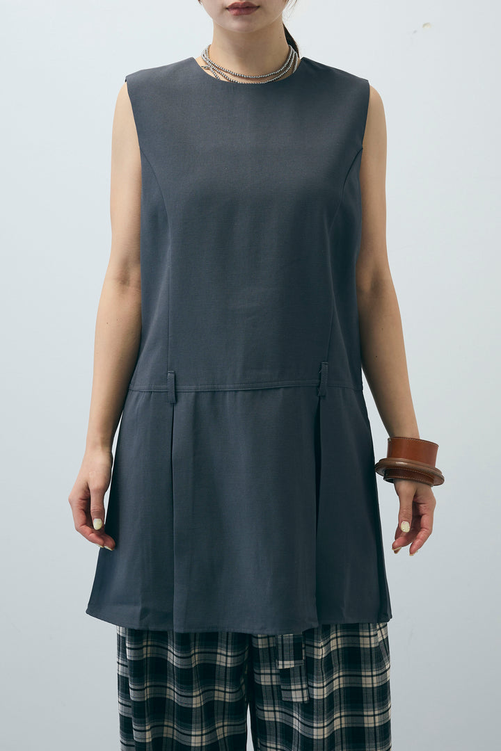 [予約/SET]ベルト付きプリーツチュニック+チェックパンツ(2set)