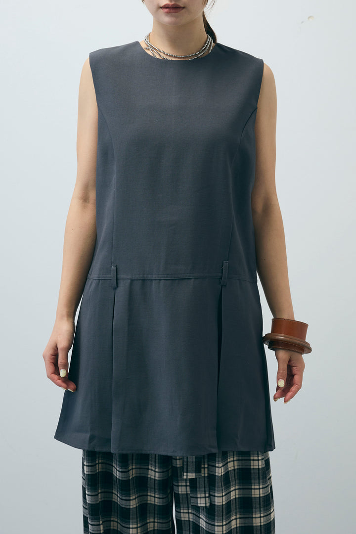 [予約/SET]ベルト付きプリーツチュニック+チェックパンツ(2set)