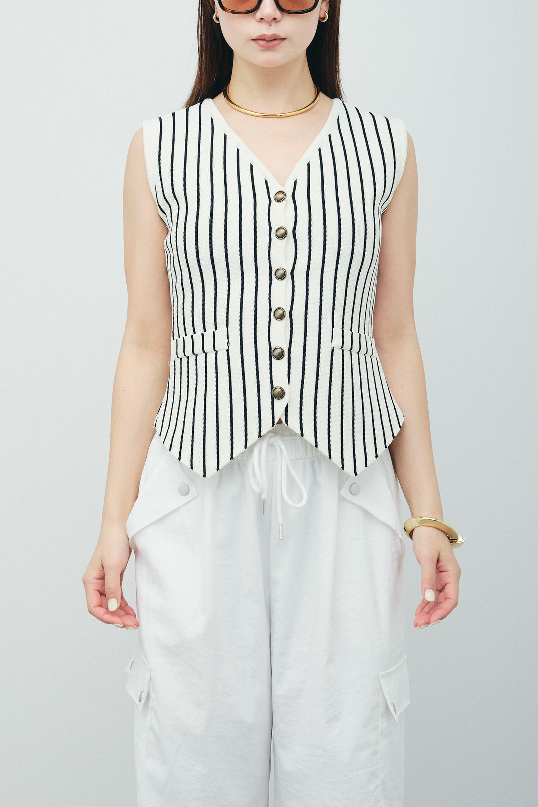 [予約/SET]チョークストライプニットベスト+カーゴパンツ(2set)