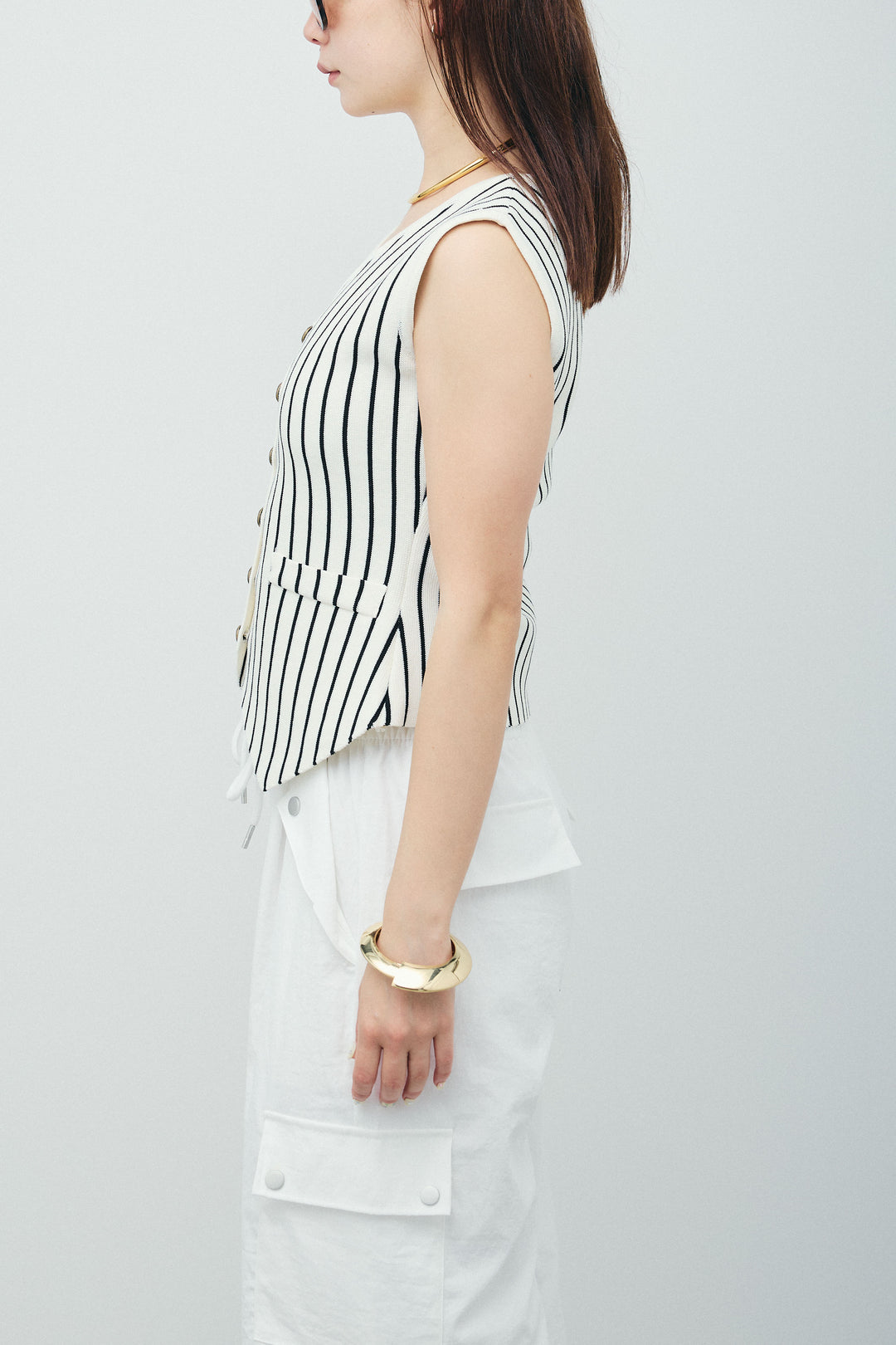 [予約/SET]チョークストライプニットベスト+カーゴパンツ(2set)