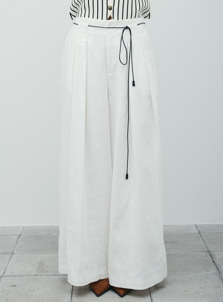 [予約/SET]チョークストライプニットベスト+リネンライクリラックスパンツ(2set)