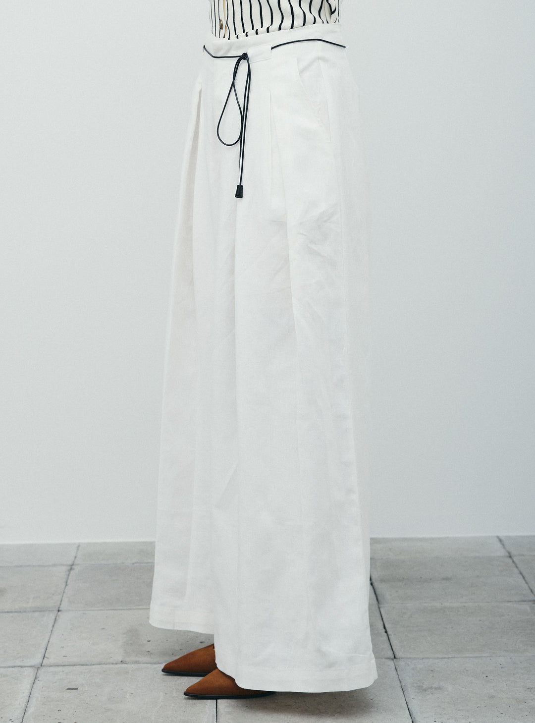 [予約/SET]シアーボーダーポロ+リネンライクリラックスパンツ(2set)