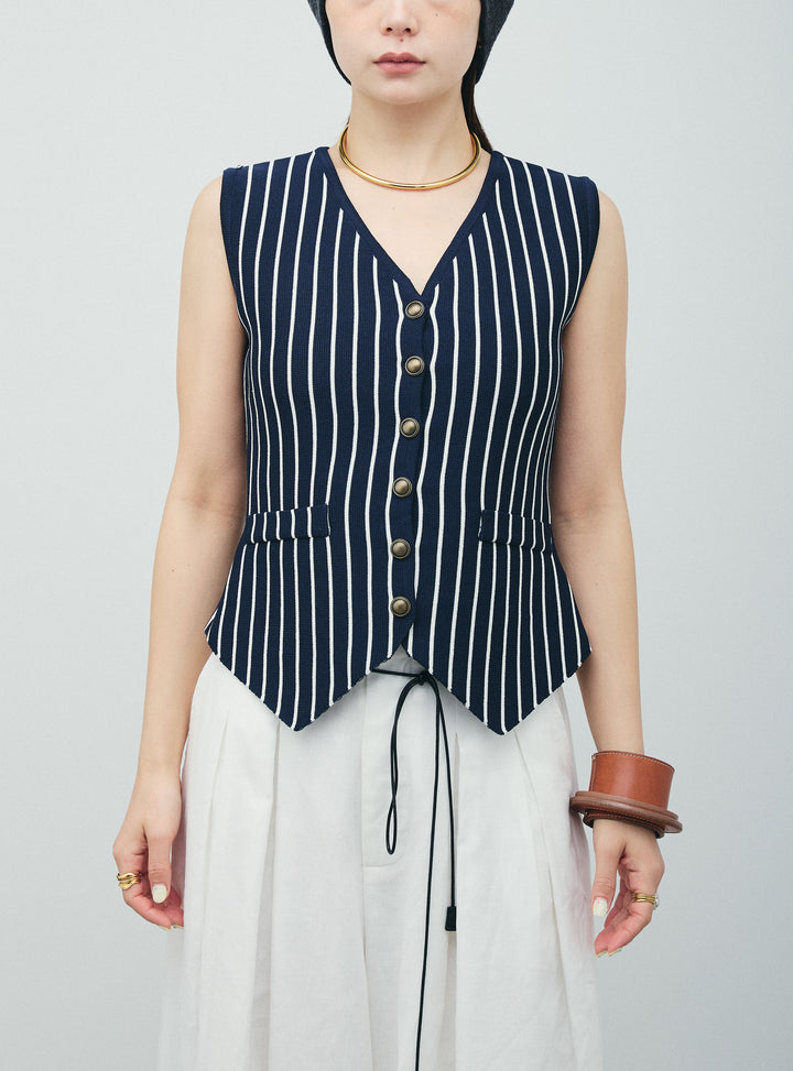 [予約]チョークストライプニットベスト