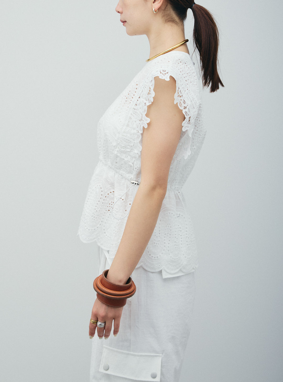 [予約/SET]エンブロイダリーレースブラウス+カーゴパンツ(2set)