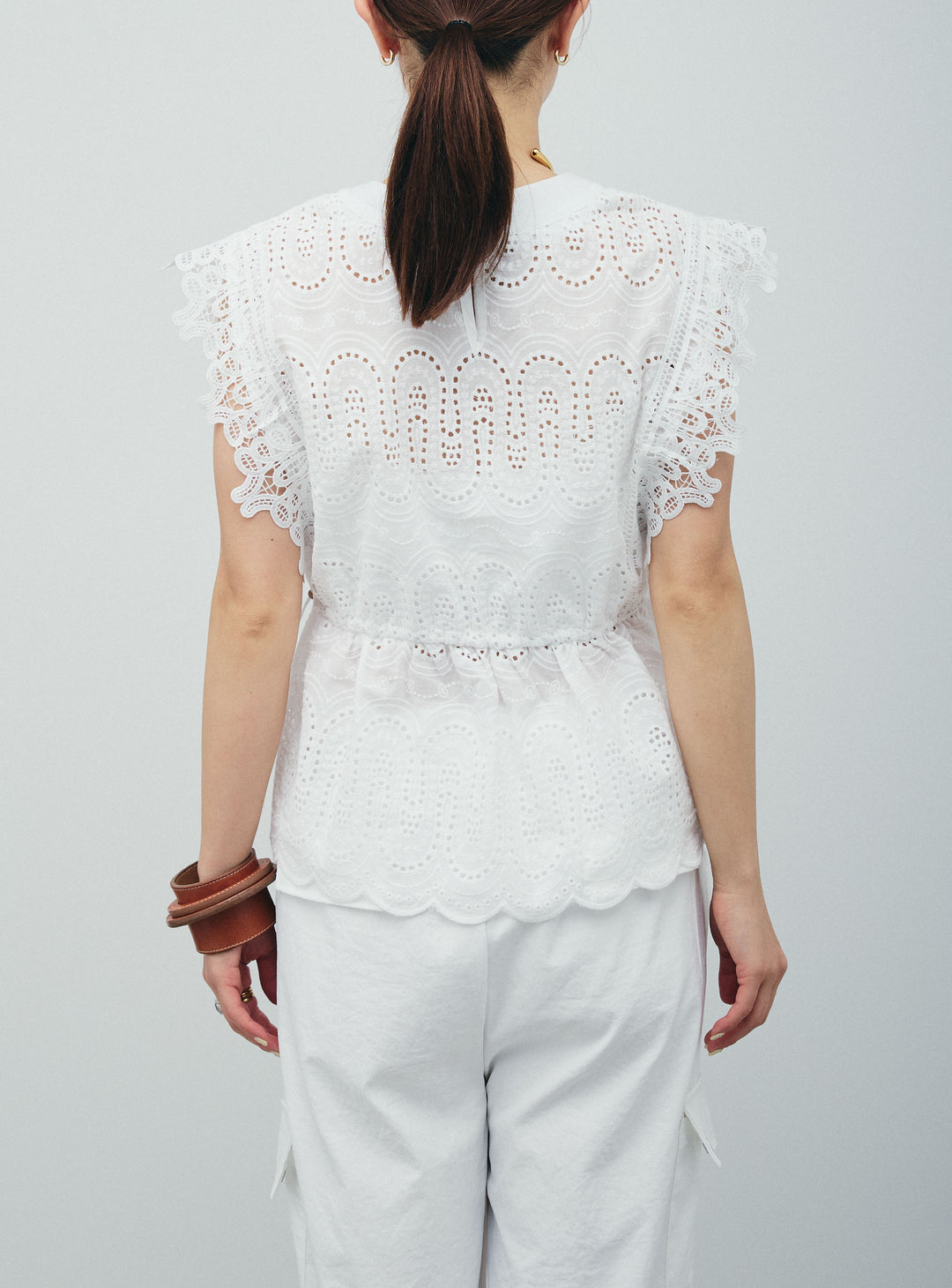 [予約/SET]エンブロイダリーレースブラウス+カーゴパンツ(2set)