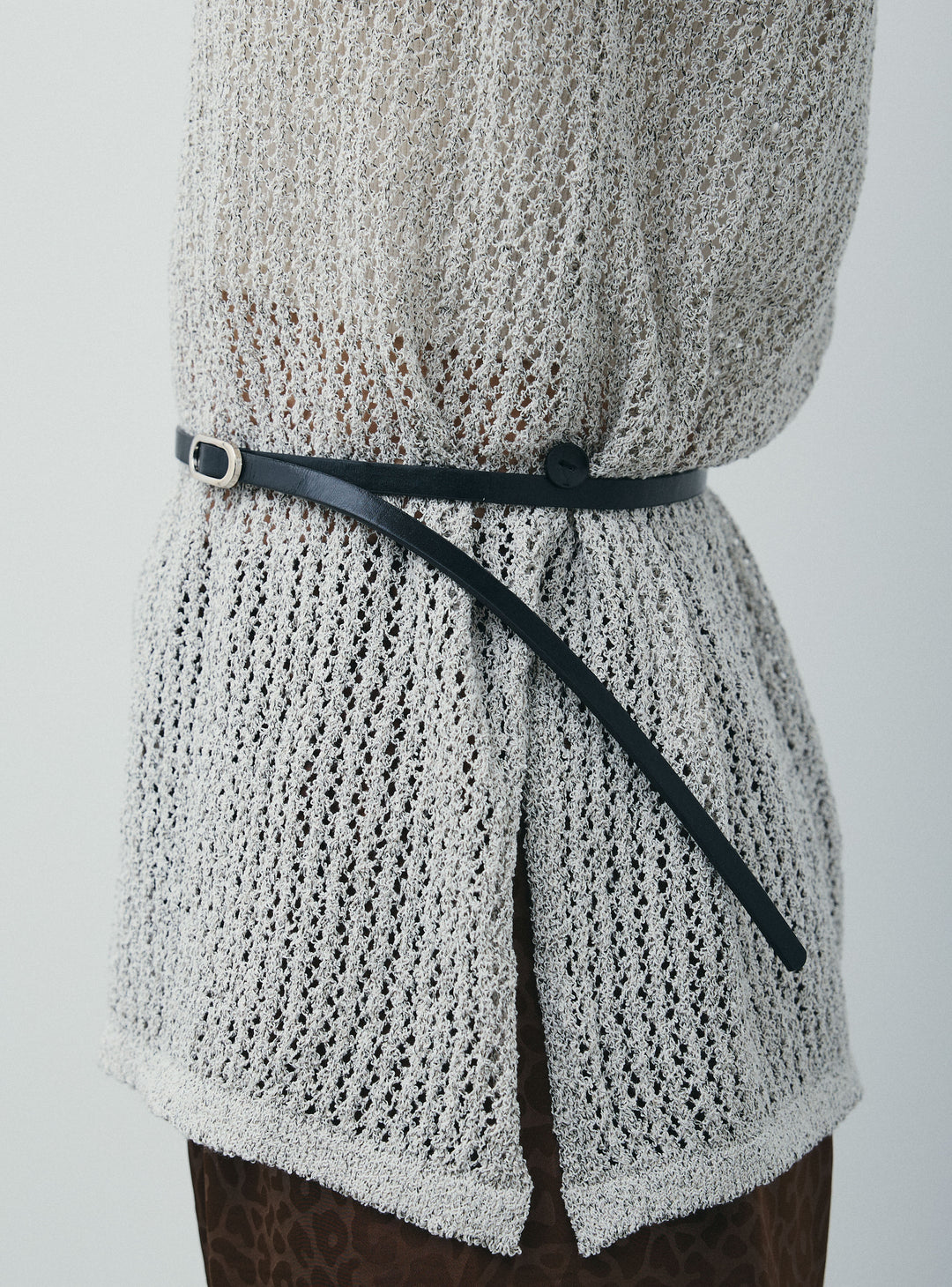 [予約/SET]ベルト付きノースリニット+フェイクサテンレオパードワイドパンツ(2set)