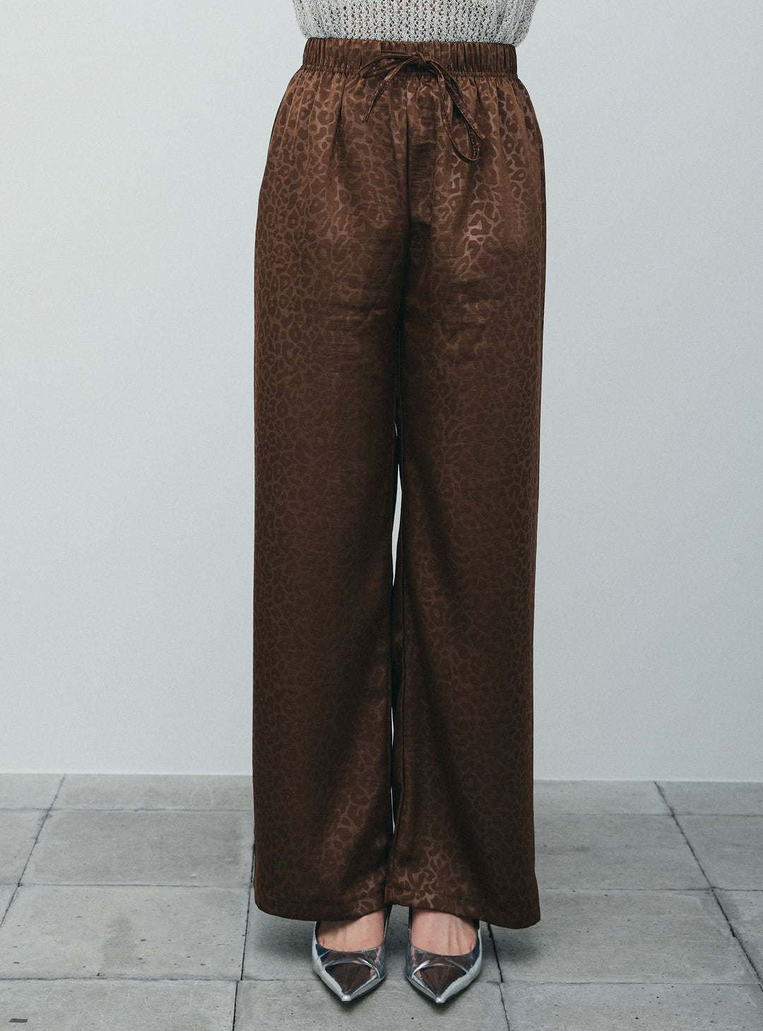 [予約/SET]アシンメトリーミニワッフルPO+フェイクサテンレオパードワイドパンツ(2set)